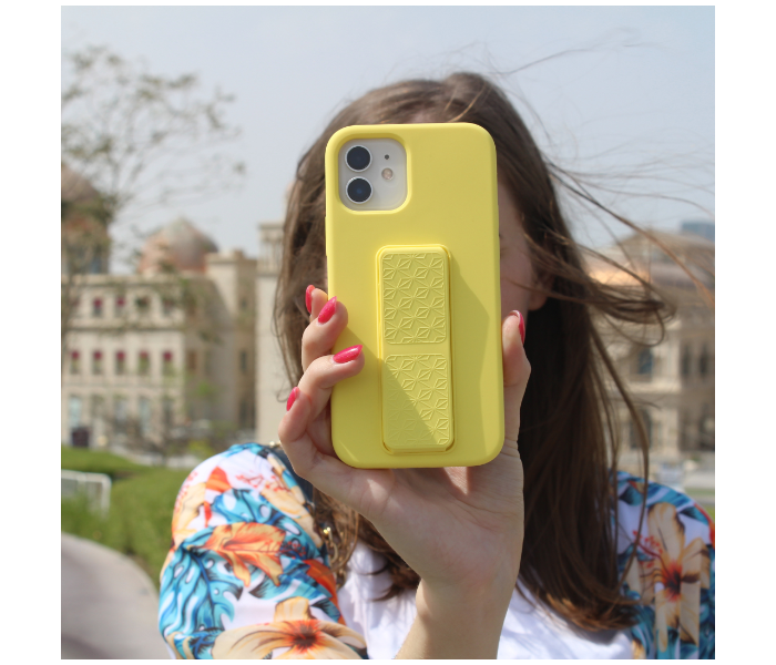 Liquid Silicone Yellow Case Magnet Grip Stand Mobile Case For iPhone 12 Pro Max - Yellow - Zoom Image 6