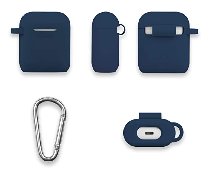 Silicone Protective Shockproof AirPods Case Skins with Keychain Compatible with Apple AirPod 2 - Navy Blue - Zoom Image 11