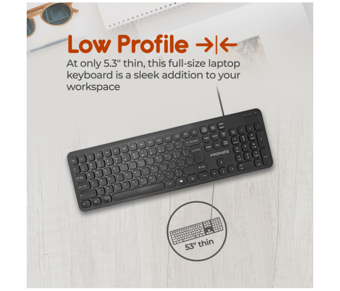 Promate COMBO-KM2 1200 DPI Mouse and Wired English Keyboard Combo - Black - Zoom Image 2