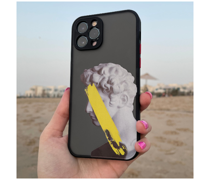 Matt Translucent Black Case Art Print Statue Yellow Mobile Case For iPhone 12 Pro Max - Black and Grey - Zoom Image 2