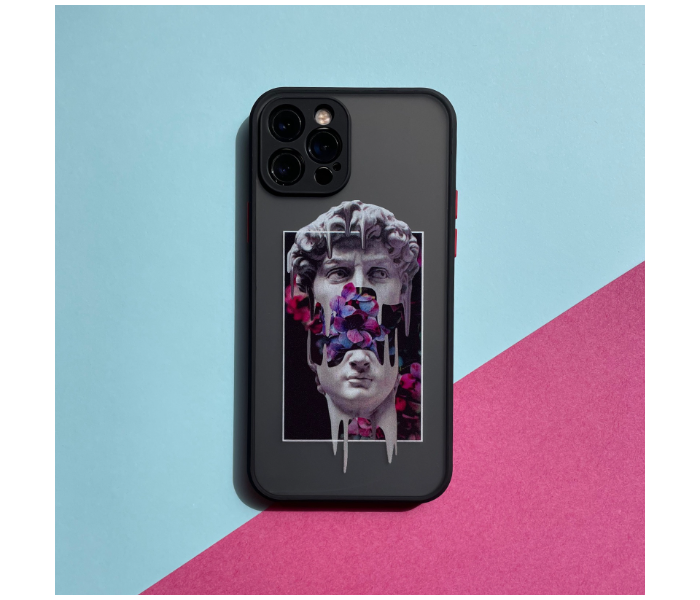 Matt Translucent Black Case Art Print Statue Flowers Mobile Case For iPhone 12 - Black and Grey - Zoom Image 2