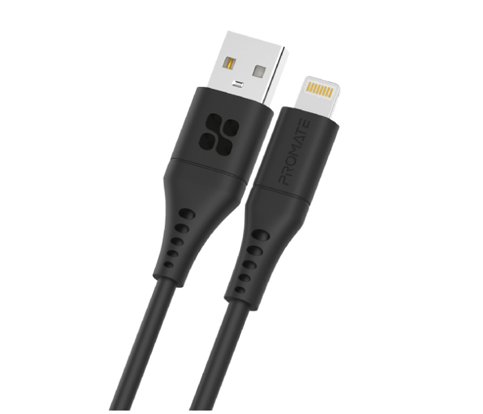 Promate PowerLink-Ai120 1.2m Cord USB-A to Lightning Cable with 2.4V Output - Black - Zoom Image 1