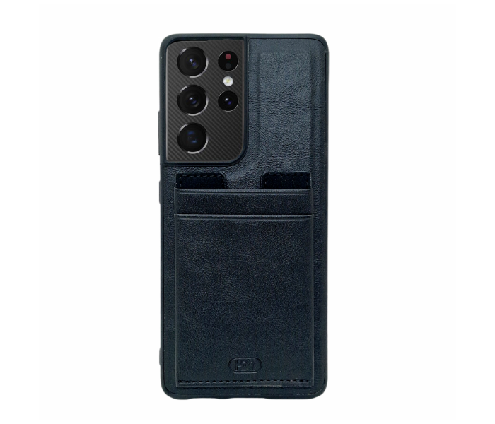 Leather Back Cover with Card Holder Case for Samsung Galaxy S21 Ultra - Navy Blue - Zoom Image 2