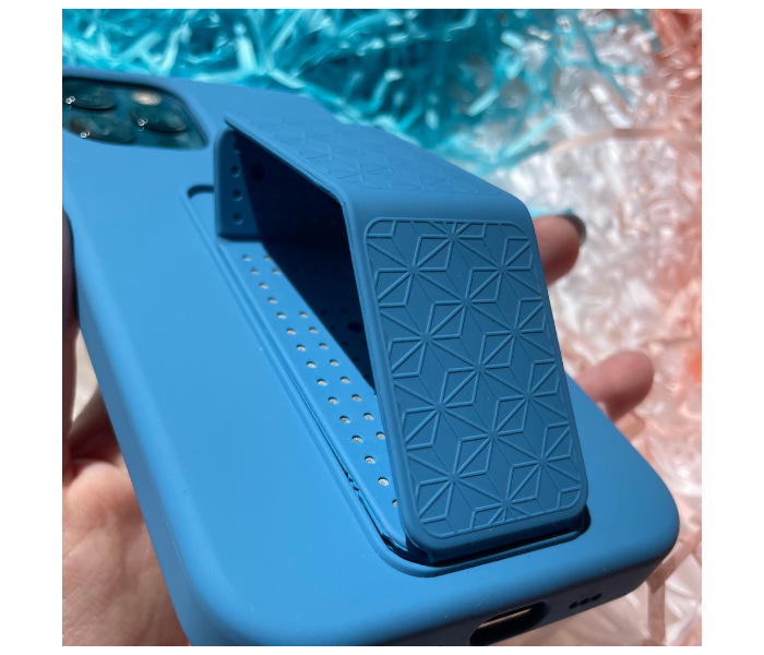 Liquid Silicone Blue Case Magnet Grip Stand Mobile Case For iPhone 12 - Blue - Zoom Image 6