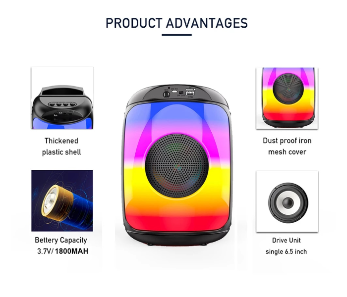 Generic ZQS1438 Wireless Bluetooth Melody LED Lantern Gift Outdoor Subwoofer Card Speaker - Black - Zoom Image 2