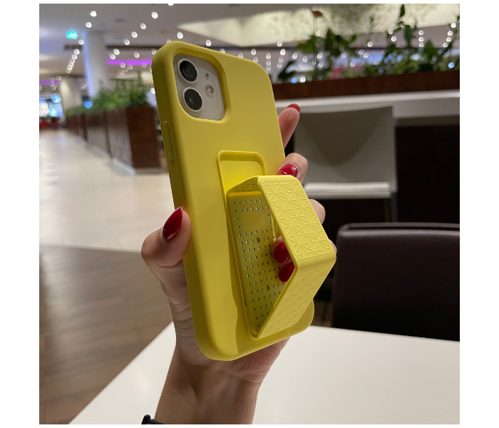 Liquid Silicone Yellow Case Magnet Grip Stand Mobile Case For iPhone 13 Pro Max - Yellow - Zoom Image 2