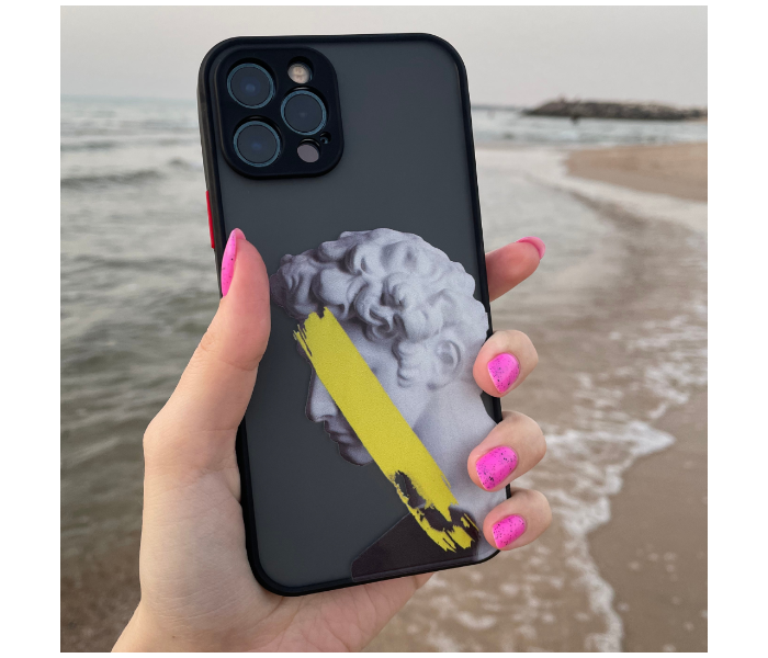 Matt Translucent Black Case Art Print Statue Yellow Mobile Case For iPhone 13 Pro Max - Black and Grey - Zoom Image 3