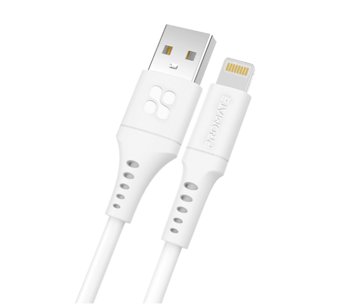 Promate PowerLink-Ai120 1.2m Cord USB-A to Lightning Cable with 2.4V Output - White - Zoom Image 1