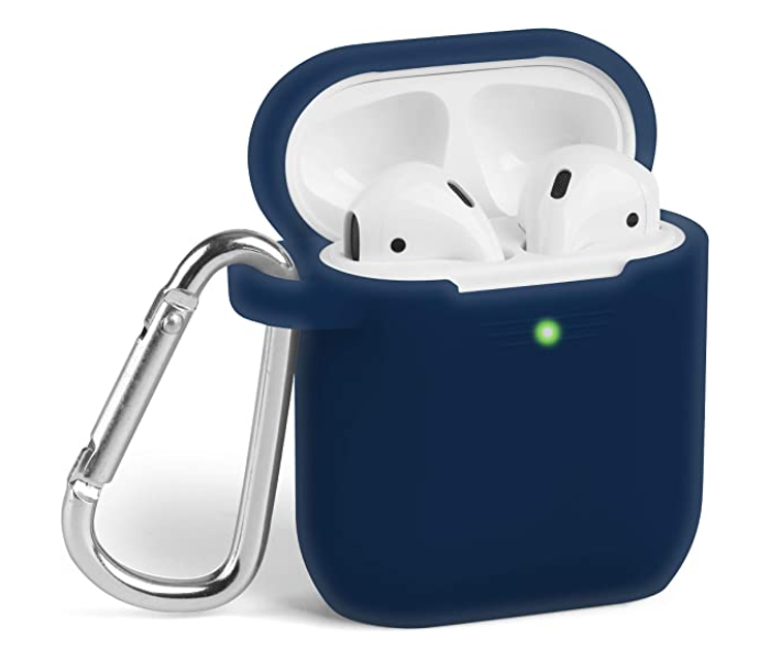 Silicone Protective Shockproof AirPods Case Skins with Keychain Compatible with Apple AirPod 2 - Navy Blue - Zoom Image 6