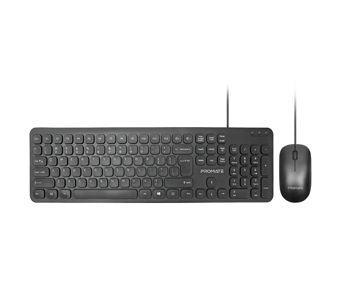 Promate COMBO-KM2 1200 DPI Mouse and Wired English and Arabic Keyboard Combo - Black - Zoom Image 1