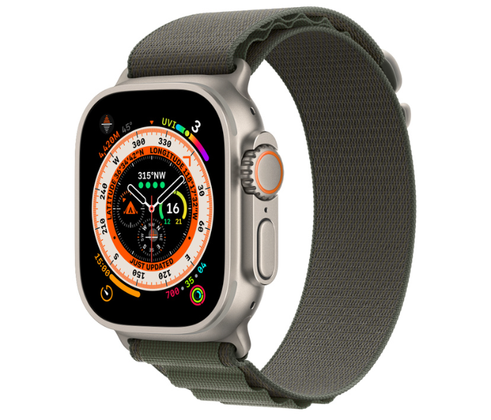 Apple Watch Ultra GPS And Cellular Titanium Case with Green Alpine Loop 49mm Band size M/L - Zoom Image 1