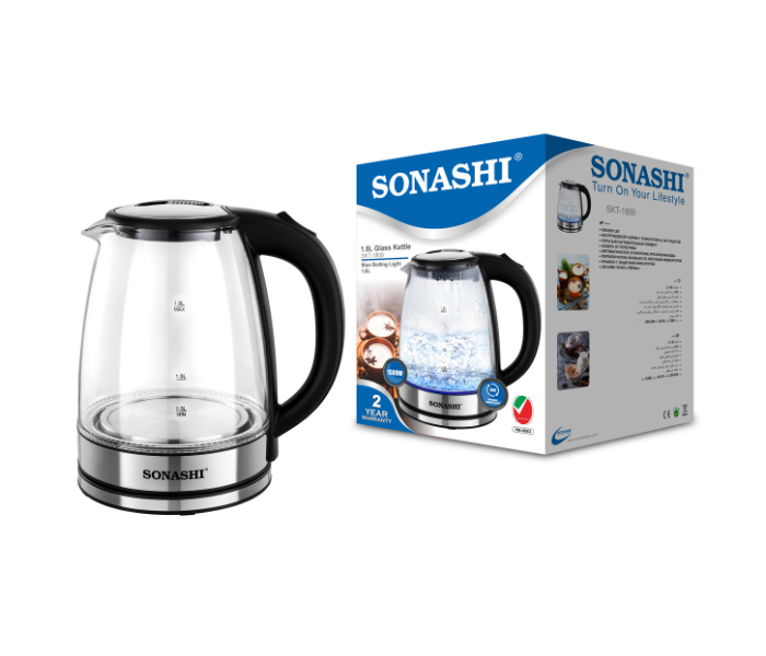 Sonashi SKT-1809 1.8Litre 1500Watts Glass Kettle - Black and Silver - Zoom Image 5