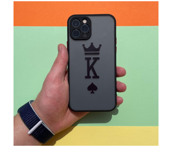 Matt Translucent Black Case Art Print King Mobile Cases For iPhone 12 Mini - Black and Grey - Zoom Image 2