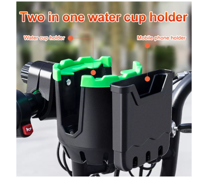 2 in 1 Mobile Holder Cup Holder for Motorcycle Bicycle - Black and Green - Zoom Image 4