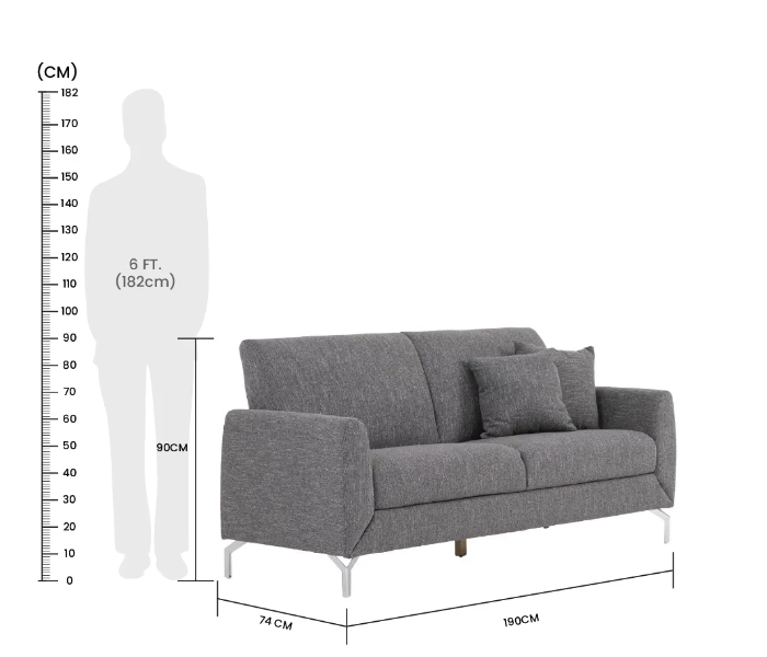 Danube Home Jozel 3-Seater Fabric Sofa - Grey - Zoom Image 2