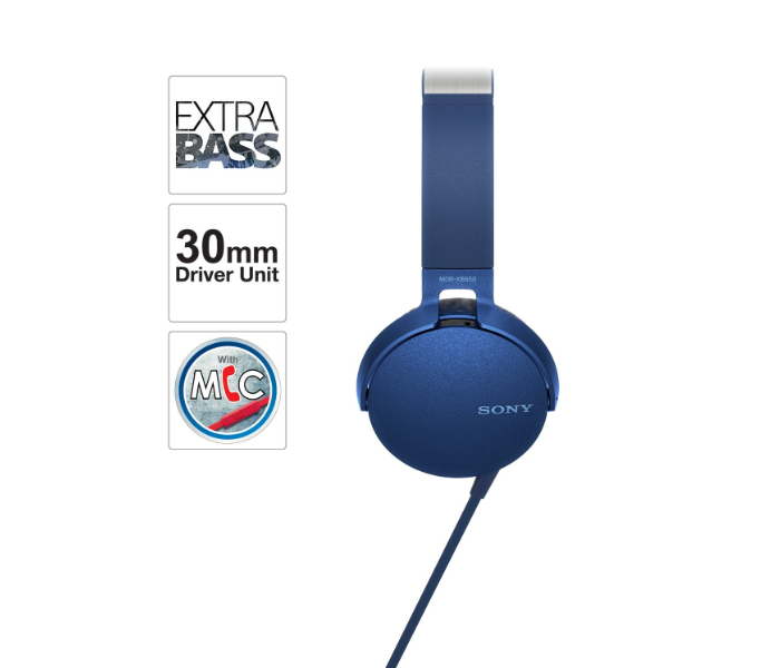 Sony MDR-XB550AP Extra Bass Headphones - Blue - Zoom Image 2