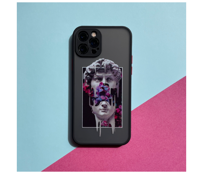 Matt Translucent Black Case Art Print Statue Flowers Mobile Case For iPhone 12 Mini - Black and Grey - Zoom Image 2