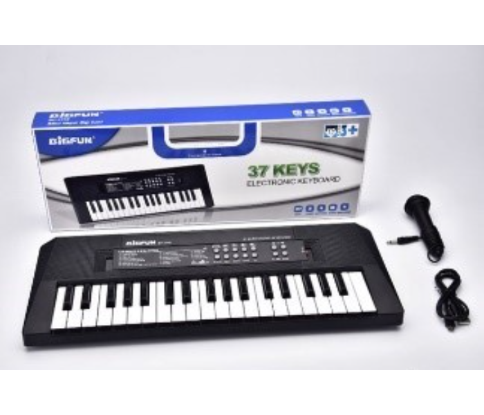 DK1157 37 Key Electronic Organ With Microphone and USB Line Activity Toy For Kids - Black and White - Zoom Image