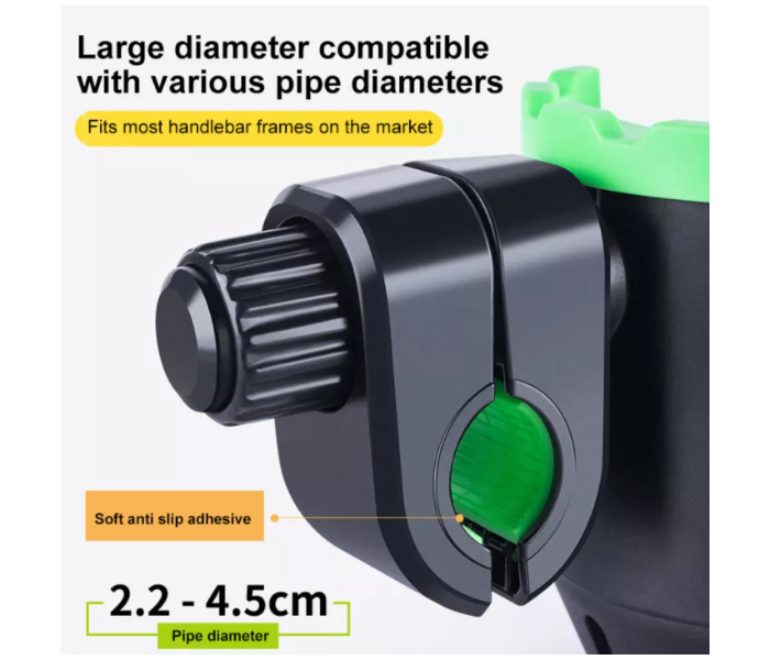 2 in 1 Mobile Holder Cup Holder for Motorcycle Bicycle - Black and Green - Zoom Image 2