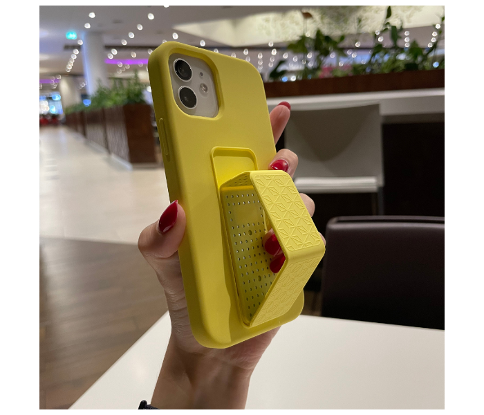 Liquid Silicone Yellow Case Magnet Grip Stand Mobile Case For iPhone 12 Pro - Yellow - Zoom Image 2