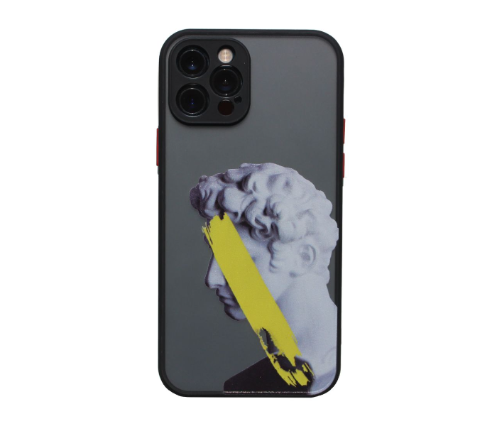 Matt Translucent Black Case Art Print Statue Yellow Mobile Case For iPhone 12 Pro Max - Black and Grey - Zoom Image 1