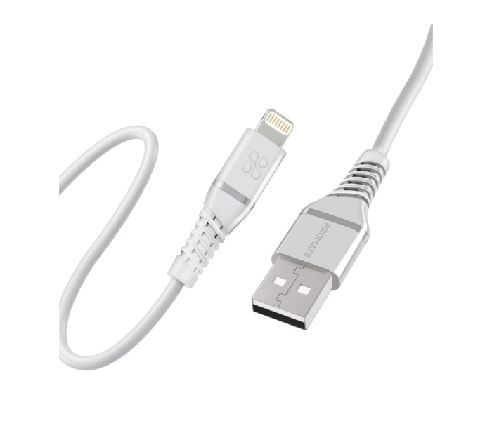 Promate POWERLINE-AI12 1.2m Cord USB-A to Lightning Cable - White - Zoom Image 1