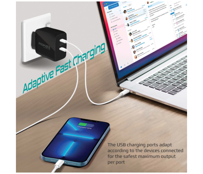 Promate POWERPORT-65W Universal USB-C Power Delivery GaN Charger EU - Black - Zoom Image 6