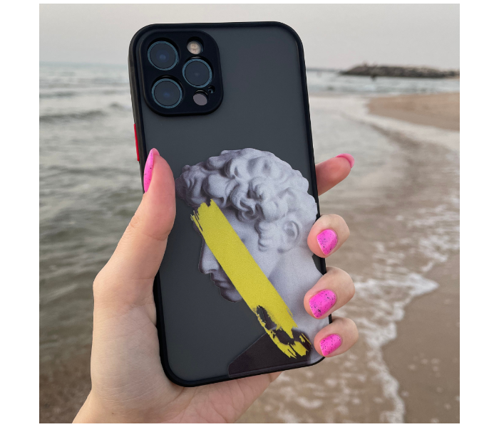 Matt Translucent Black Case Art Print Statue Yellow Mobile Case For iPhone 11 Pro Max - Black and Grey - Zoom Image 3