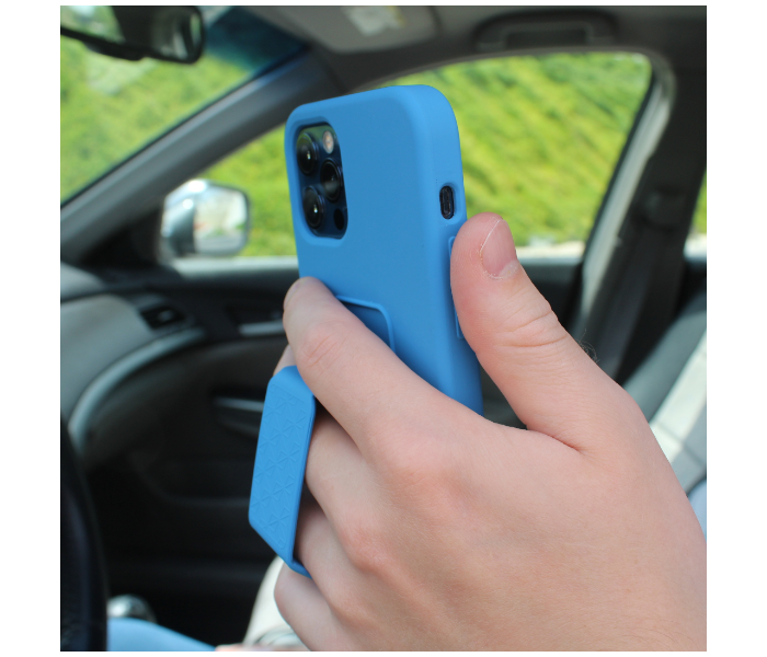 Liquid Silicone Blue Case Magnet Grip Stand Mobile Case For iPhone 12 - Blue - Zoom Image 2