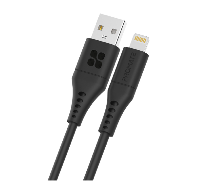 Promate PowerLink-Ai200 2m Cord USB-A to Lightning Cable with 2.4V Output - Black - Zoom Image 1