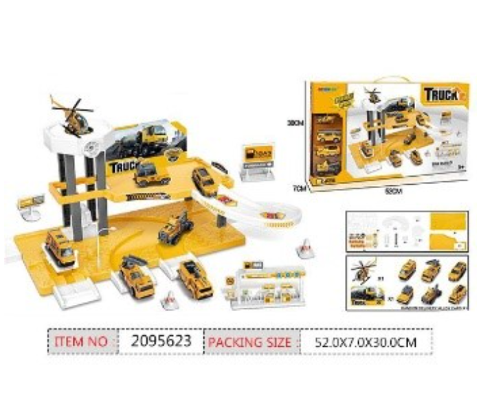 DK1052 Parking Lot With 3 Pieces Metal Cars and Metal Plane Activity Toy For Kids - Yellow - Zoom Image