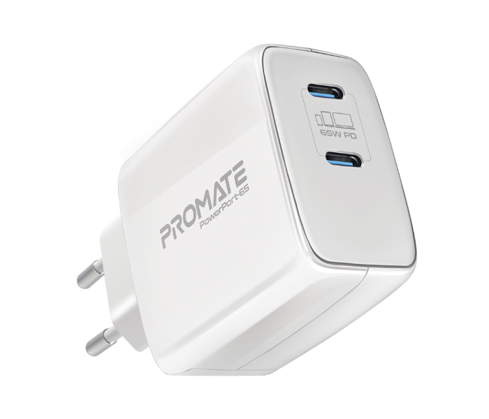 Promate POWERPORT-65W Universal USB-C Power Delivery GaN Charger EU - White - Zoom Image 1