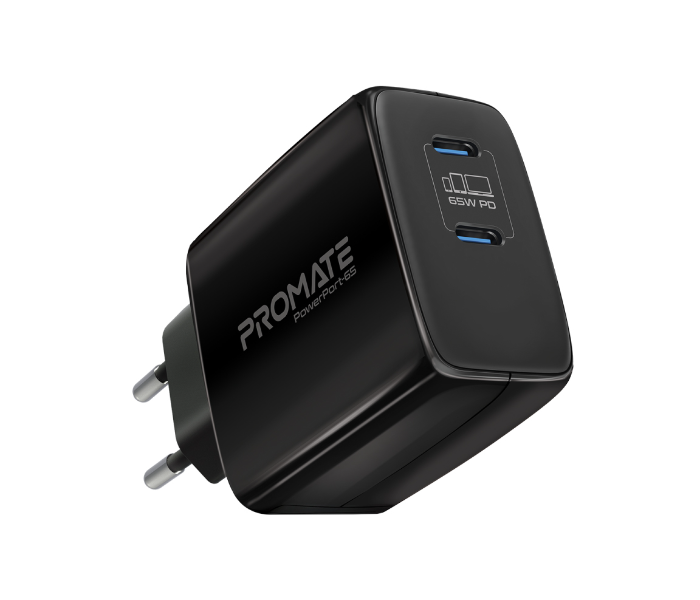 Promate POWERPORT-65W Universal USB-C Power Delivery GaN Charger EU - Black - Zoom Image 1