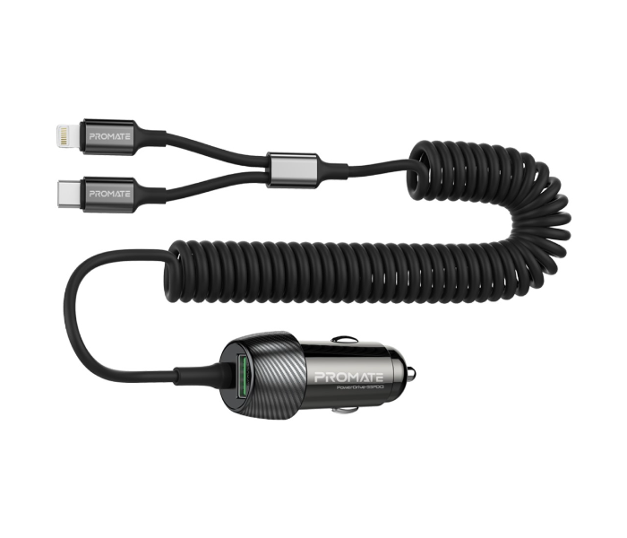 Promate PowerDrive-33PDCI 33W Car Charger with Cable - Black - Zoom Image 1