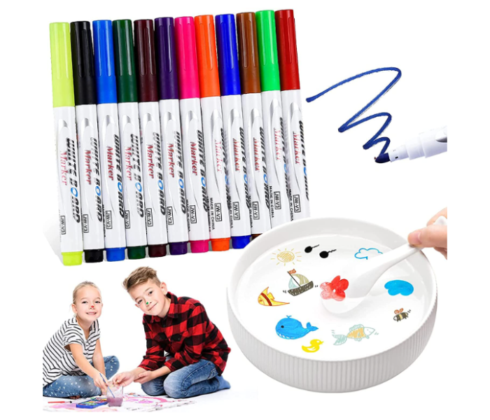 Set of 2 Water Painting Pen-DIY Drawing Floating Pen in Water-Doodle Drawing Pens-Marker Pen with Ceramic Spoon-Color Pen to Hone Children Hands-on Skills 12 Colors - Zoom Image 2