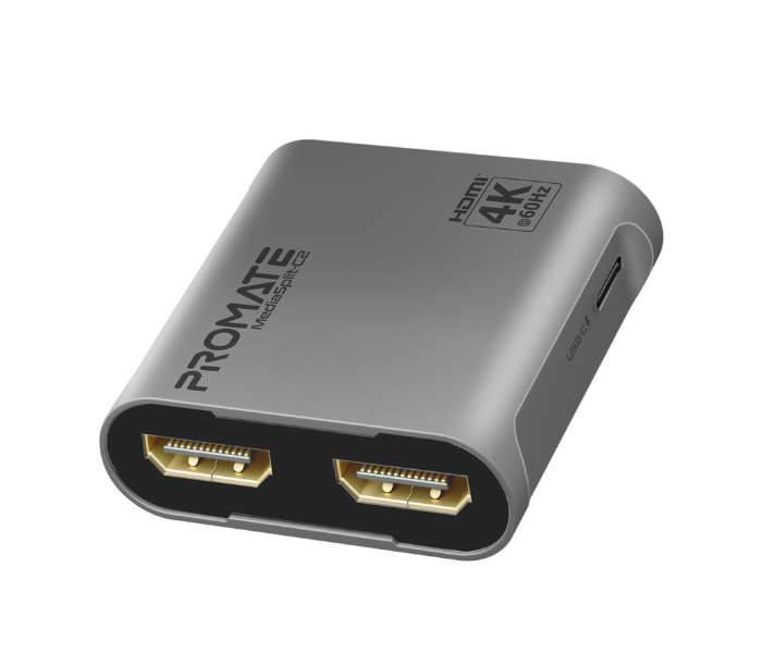 Promate MEDIASPLIT-C2 Dual Ports HDMI Splitter - Silver - Zoom Image 1