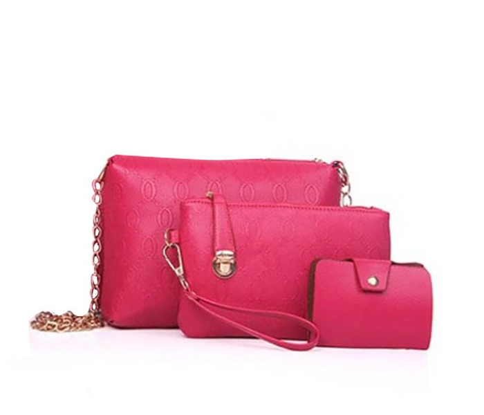 Ladies Luxury JA061 DDSK Bag 3 Pieces Set With Bear - Dark Pink - Zoom Image