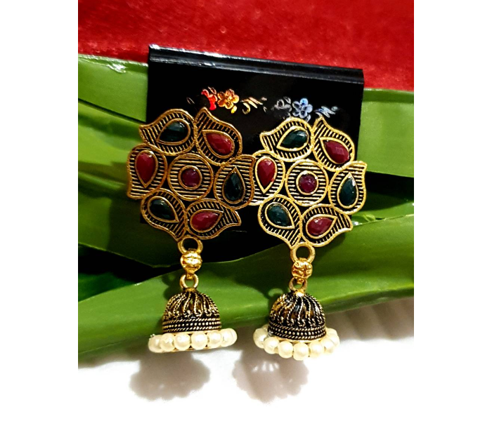 Strabella TSB21 Weightless Hanging Earrings For Women - Gold and Red - Zoom Image