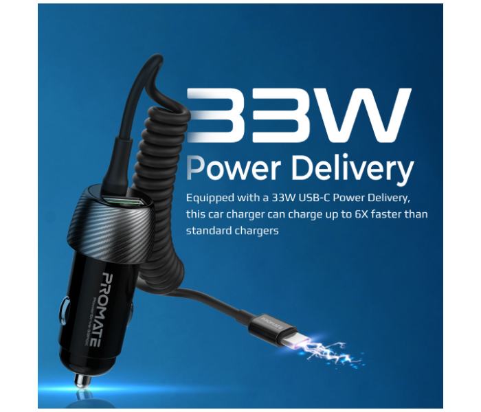 Promate PowerDrive-33PDC 33W USB-C Car Charger - Black - Zoom Image 2