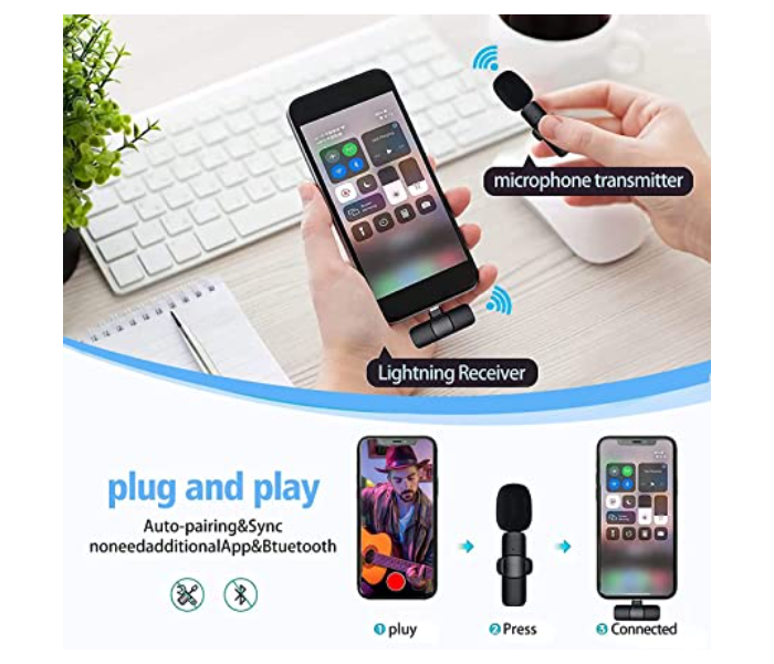 Wireless Lavalier Microphone Portable Audio Video Recording Mic For Iphone - Black - Zoom Image 3