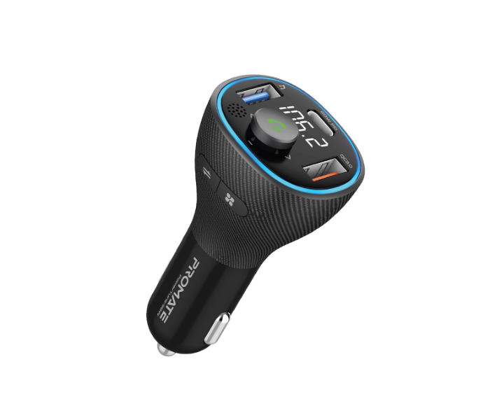 Promate POWERTUNE-38W Bluetooth V5.1 USB-C Wireless FM Transmitter - Black - Zoom Image 1