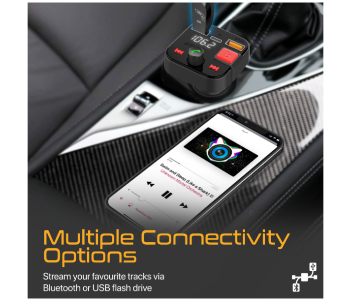 Promate POWERTUNE-30W Bluetooth V5.1 18W Wireless FM Transmitter - Black - Zoom Image 5