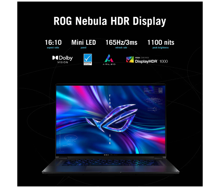 ASUS ROG FLOW X16 GV601RW-M5056W 16 inch QHD Plus AMD Ryzen R9 6900HS Processor 32GB DDR5 RAM 1TB SSD 8GB NVIDIA GeForce RTX 3070Ti Graphics Windows 11 Home with ASUS Backpack and Stylus Pen - Grey - Zoom Image 3