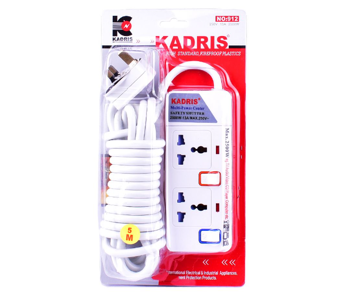 Kadris KD912-5m 2 Way 5 Meter Fire-Resistant Plastic Extension Cord - White - Zoom Image