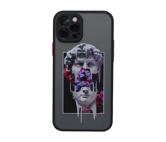 Matt Translucent Black Case Art Print Statue Flowers Mobile Case For iPhone 12 - Black and Grey - Zoom Image 1