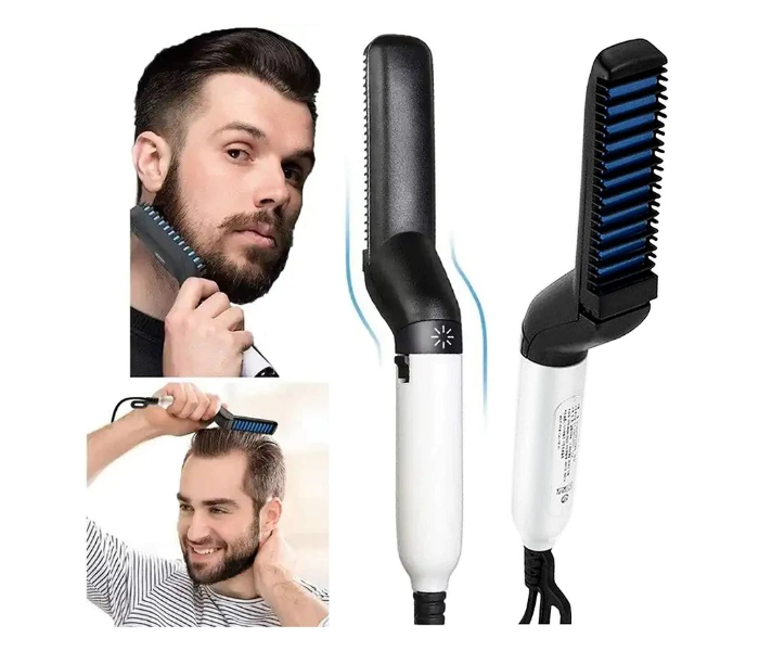 Generic Multifunctional Men Modelling Comb and Hair Curling Iron Styler All In One Ceramic Hair Styling Iron Comb Straightener Curler - Black and Silver - Zoom Image 2