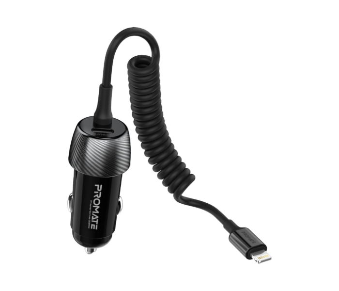 Promate PowerDrive-33PDI 20W Car Charger with Cable - Black - Zoom Image 1