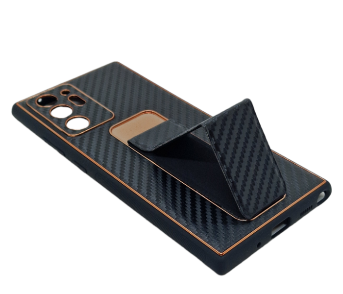 Magnetic Case Carbon Fiber Design With Stand Wrist Strap for Samsung Note 20 Ultra - Black - Zoom Image 2