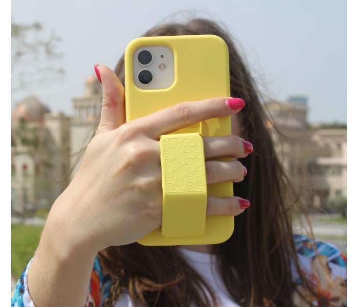 Liquid Silicone Yellow Case Magnet Grip Stand Mobile Case For iPhone 12 - Yellow - Zoom Image 4