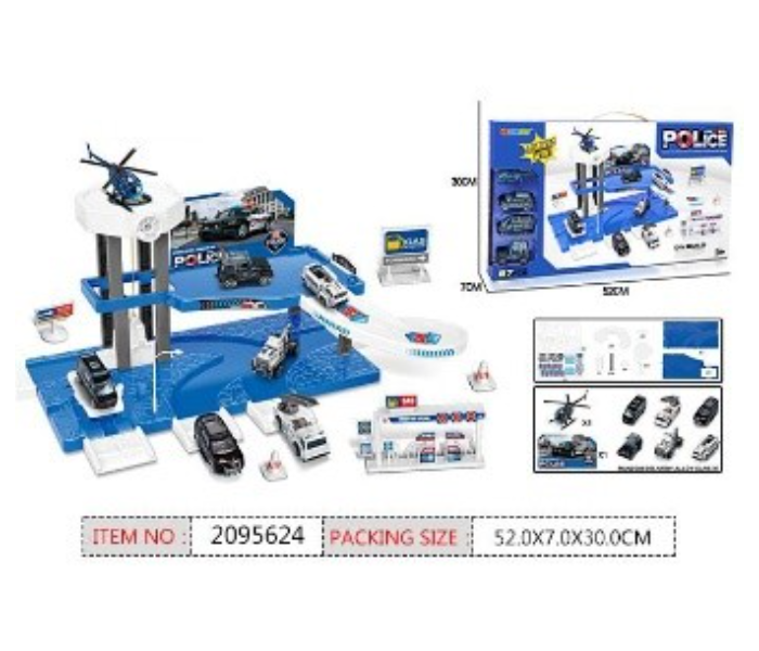 DK1053 Parking Lot With 3 Pieces Metal Cars and Metal Plane Activity Toy For Kids - Blue - Zoom Image